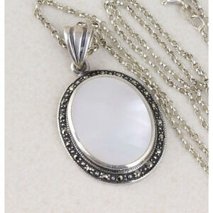 Sterling Silver Mother of Pearl Necklace Long Necklace 23 inch chain